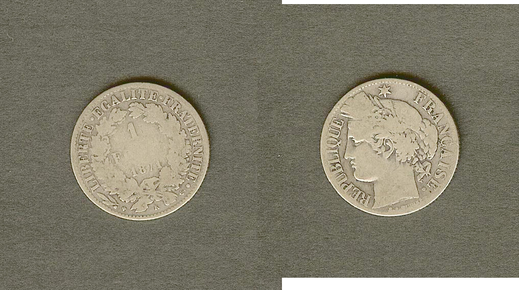 1 franc Cérès, IIIe République 1871 Bordeaux B+